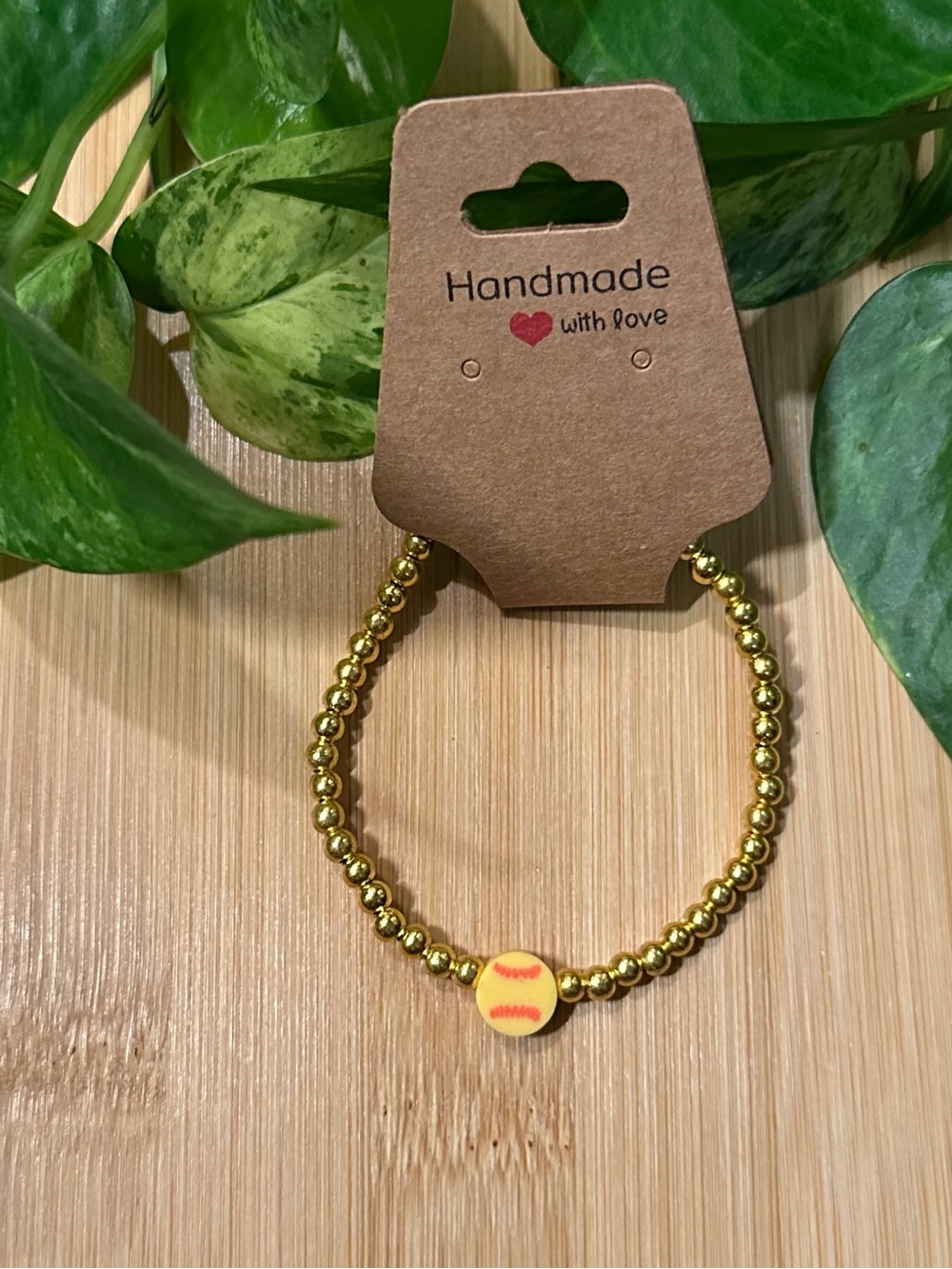 🥎✨‎ Softball Stretchy Beaded Bracelet | Handmade | Clay Softball Charm 🥎